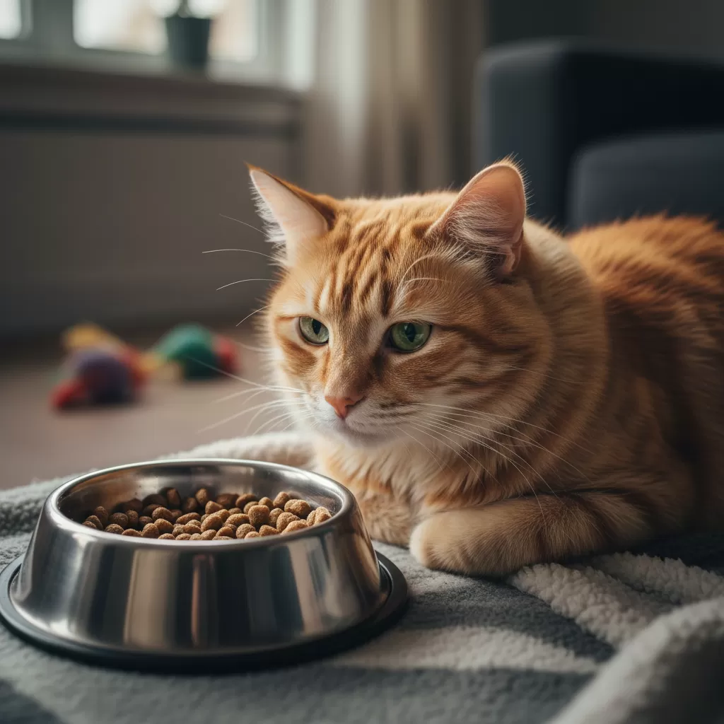 gemini_image_1772164497 Sức khỏe và tâm lý ảnh hưởng trực tiếp đến thói quen ăn uống của mèo