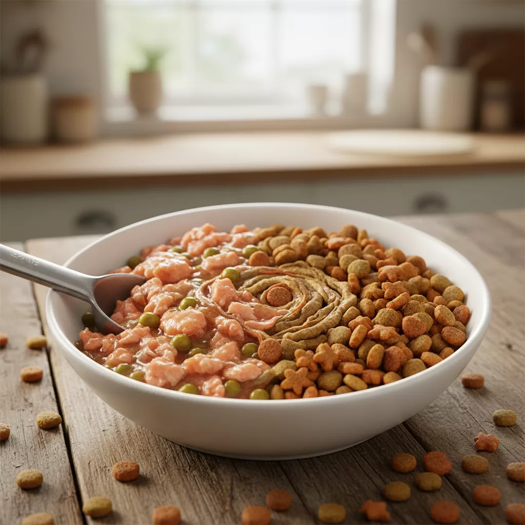 Tỷ lệ pha trộn thức ăn cũ và mới theo quy tắc 7 ngày để mèo thích nghi dần dần