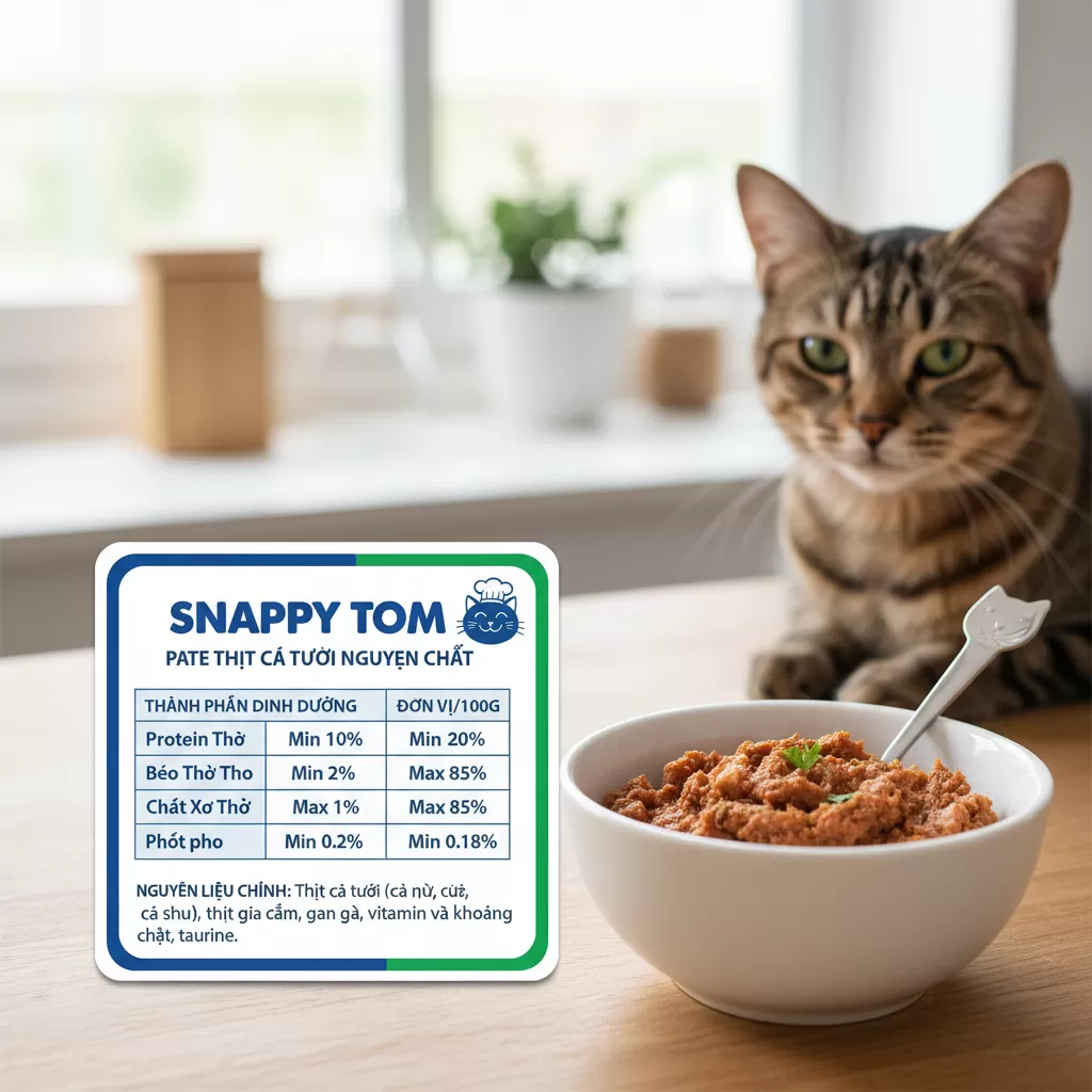 Bảng thành phần giàu đạm động vật là điểm cộng lớn của Snappy Tom