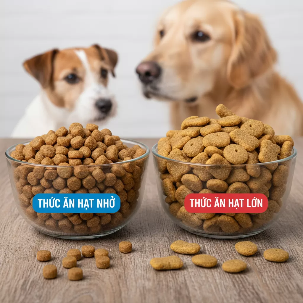 Kích thước hạt cần tương xứng với cấu tạo hàm của từng giống chó con