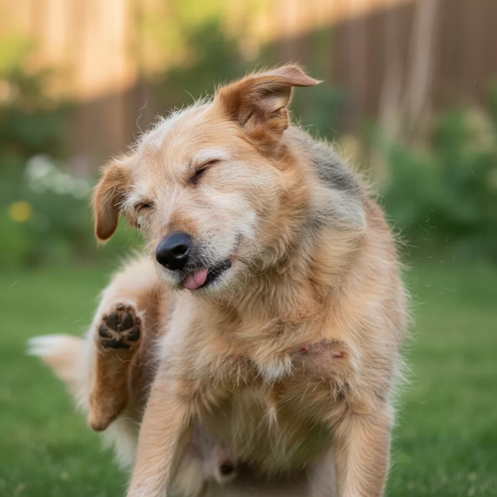 gemini_image_1772173792 Tình trạng chó gãi ngứa liên tục thường bắt nguồn từ chế độ dinh dưỡng không phù hợp