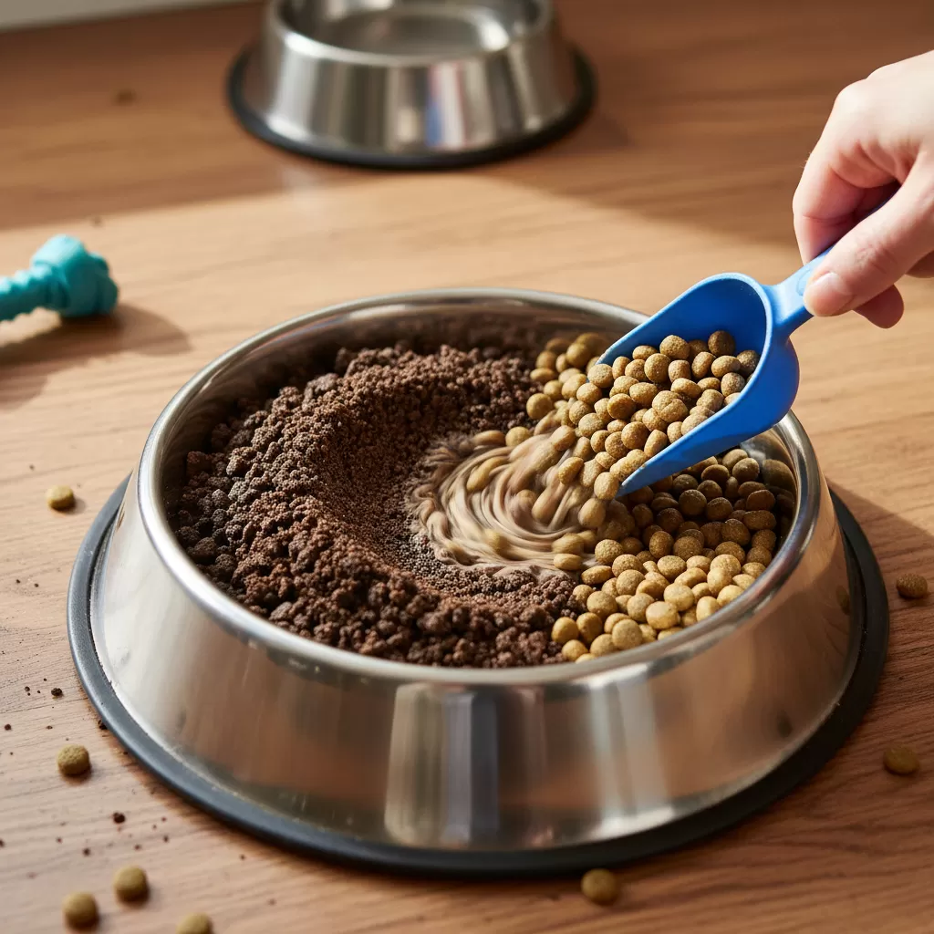 Lộ trình chuyển đổi thức ăn từng bước giúp hệ tiêu hóa của chó già thích nghi tốt hơn