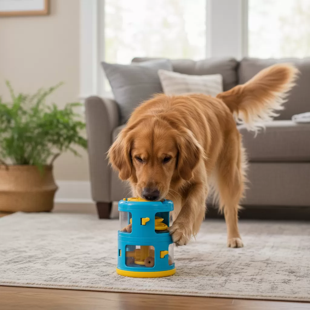 gemini_image_1772174743-1 Sử dụng đồ chơi trí tuệ giúp chó vận động và tiêu thụ calo khi ăn bánh thưởng