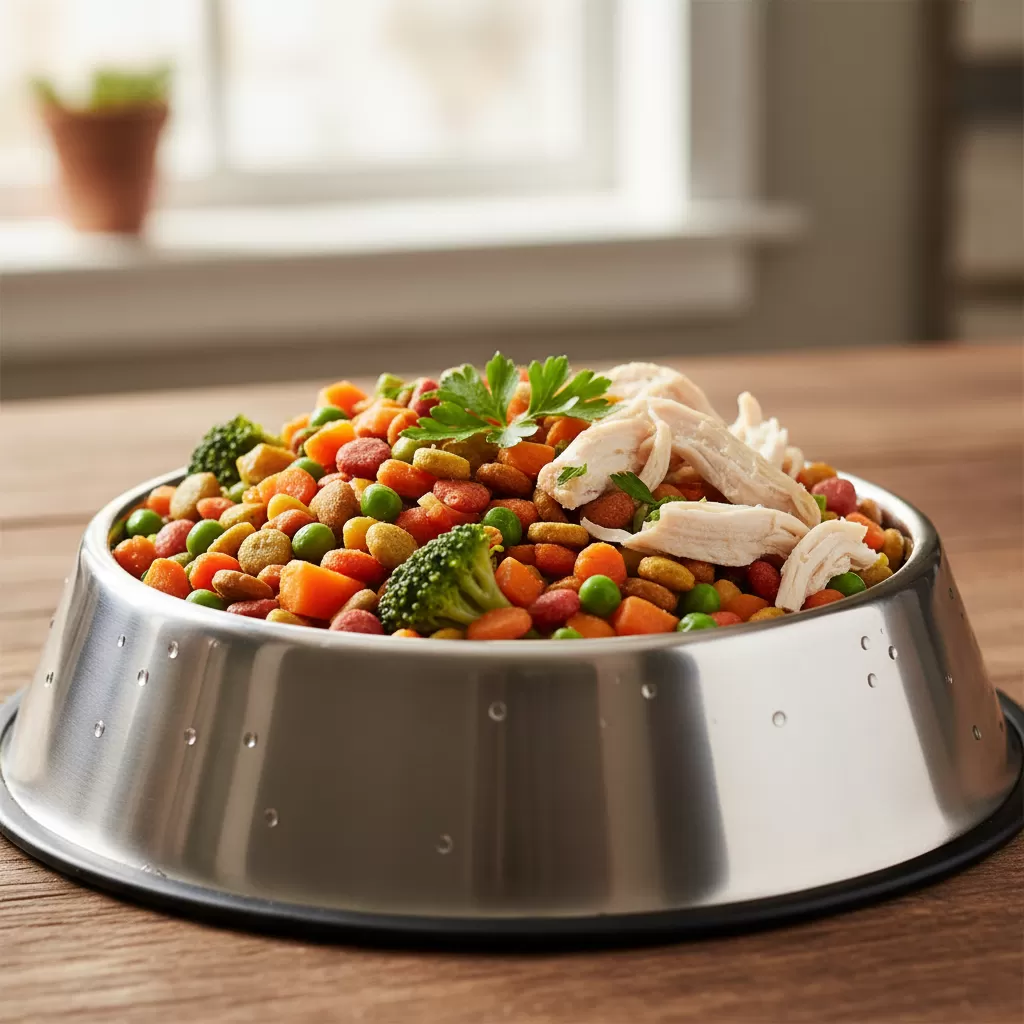 Sự kết hợp giữa thức ăn khô và tươi mang lại bữa ăn đầy đủ dinh dưỡng cho chó