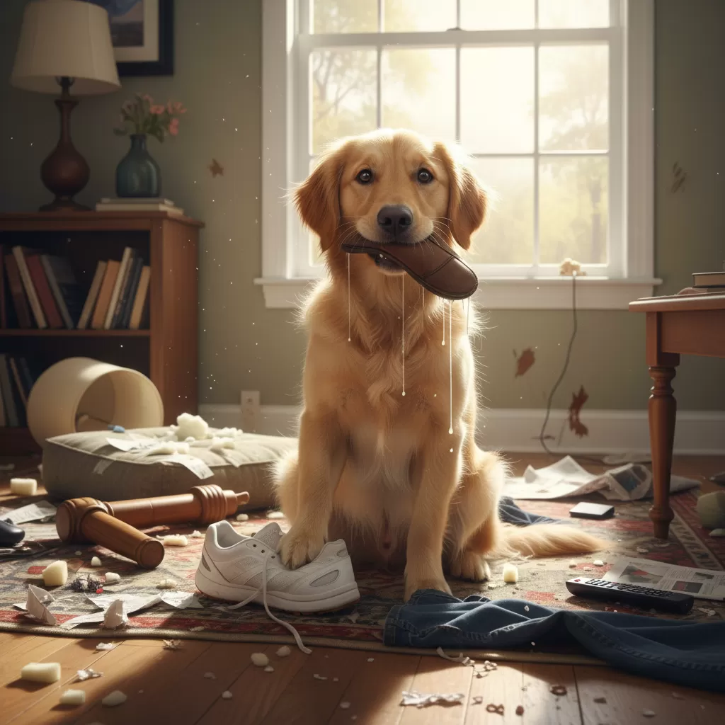 gemini_image_1772179458 Thói quen cắn phá đồ đạc của chó gây nhiều phiền toái và thiệt hại cho chủ nuôi