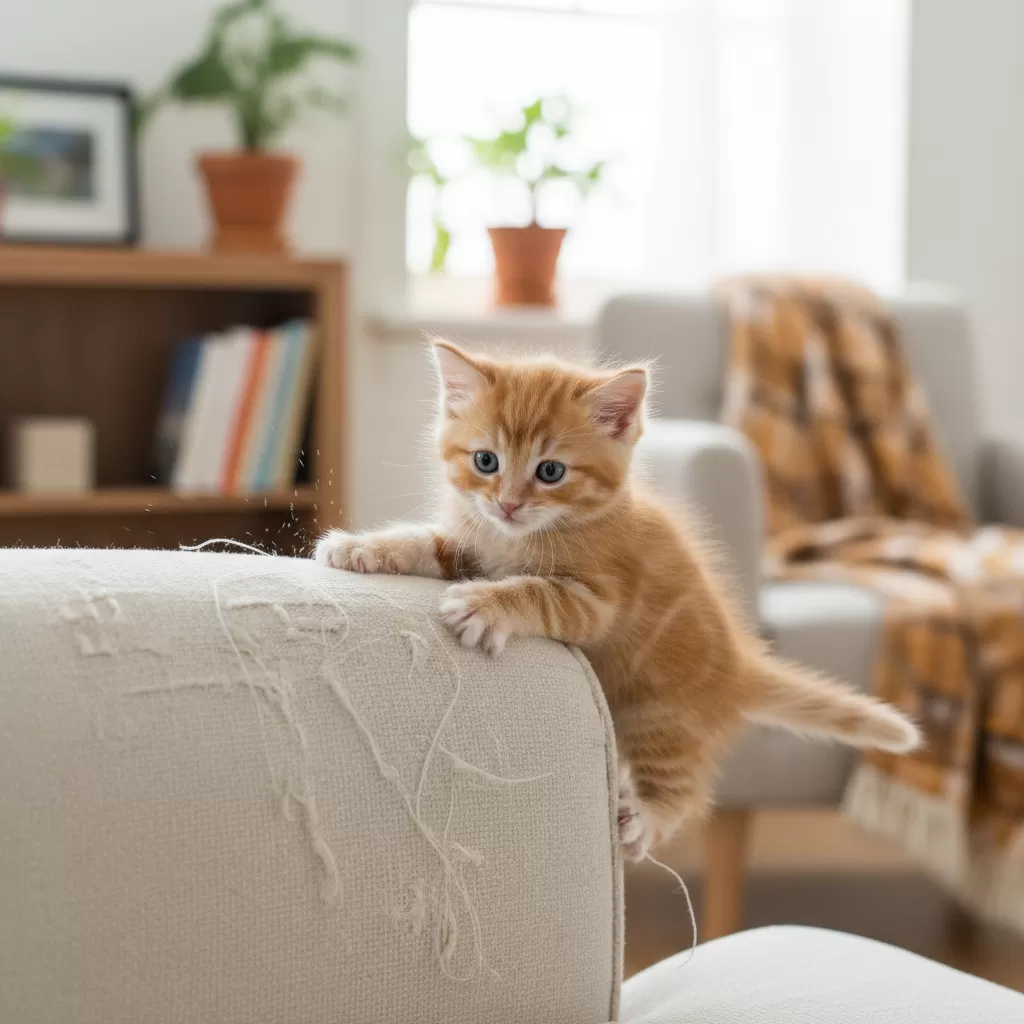 Mèo con thường có xu hướng cào đồ nội thất nếu không được trang bị trụ cào phù hợp