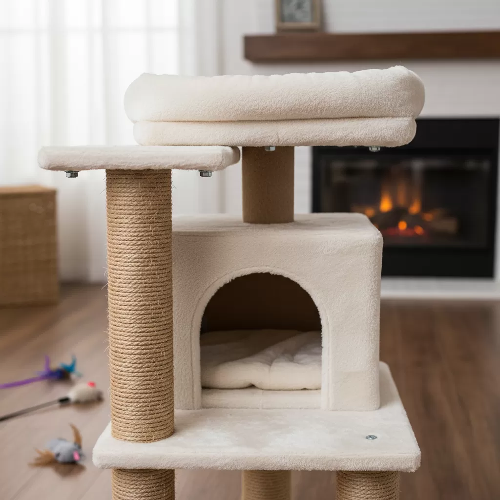 Cấu tạo đa dạng của nhà cây đáp ứng mọi nhu cầu từ vui chơi đến nghỉ ngơi của mèo