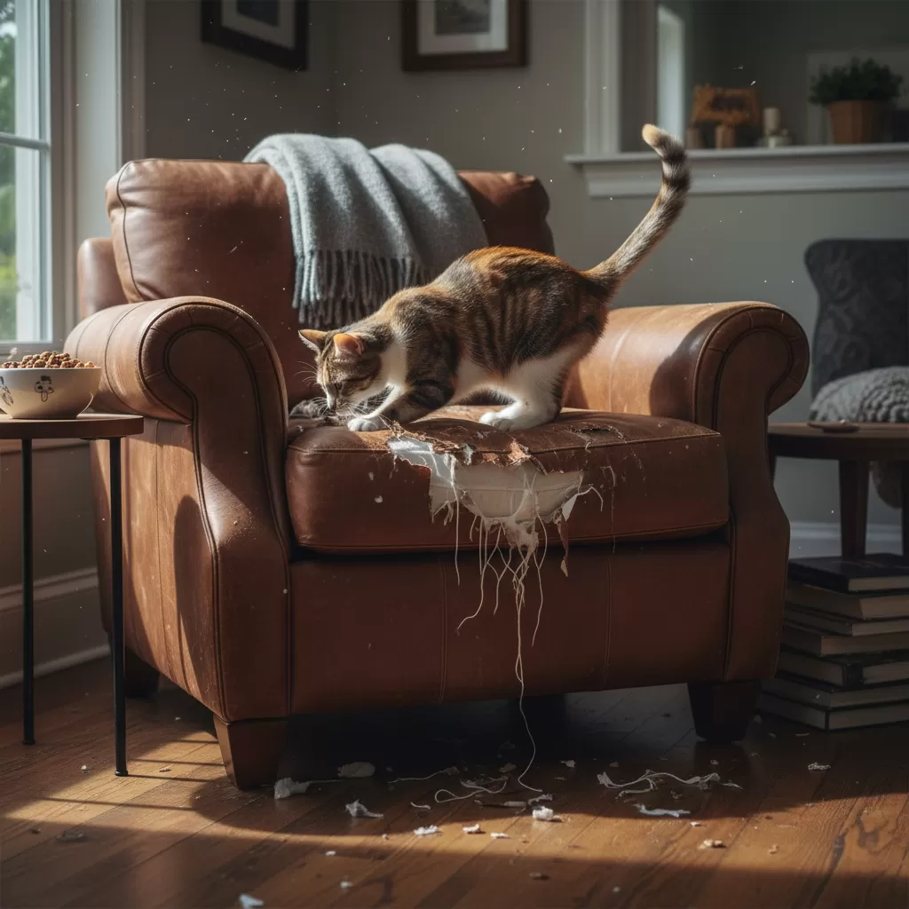 gemini_image_1772182331 Hành vi cào sofa là nỗi ám ảnh của nhiều chủ nuôi mèo