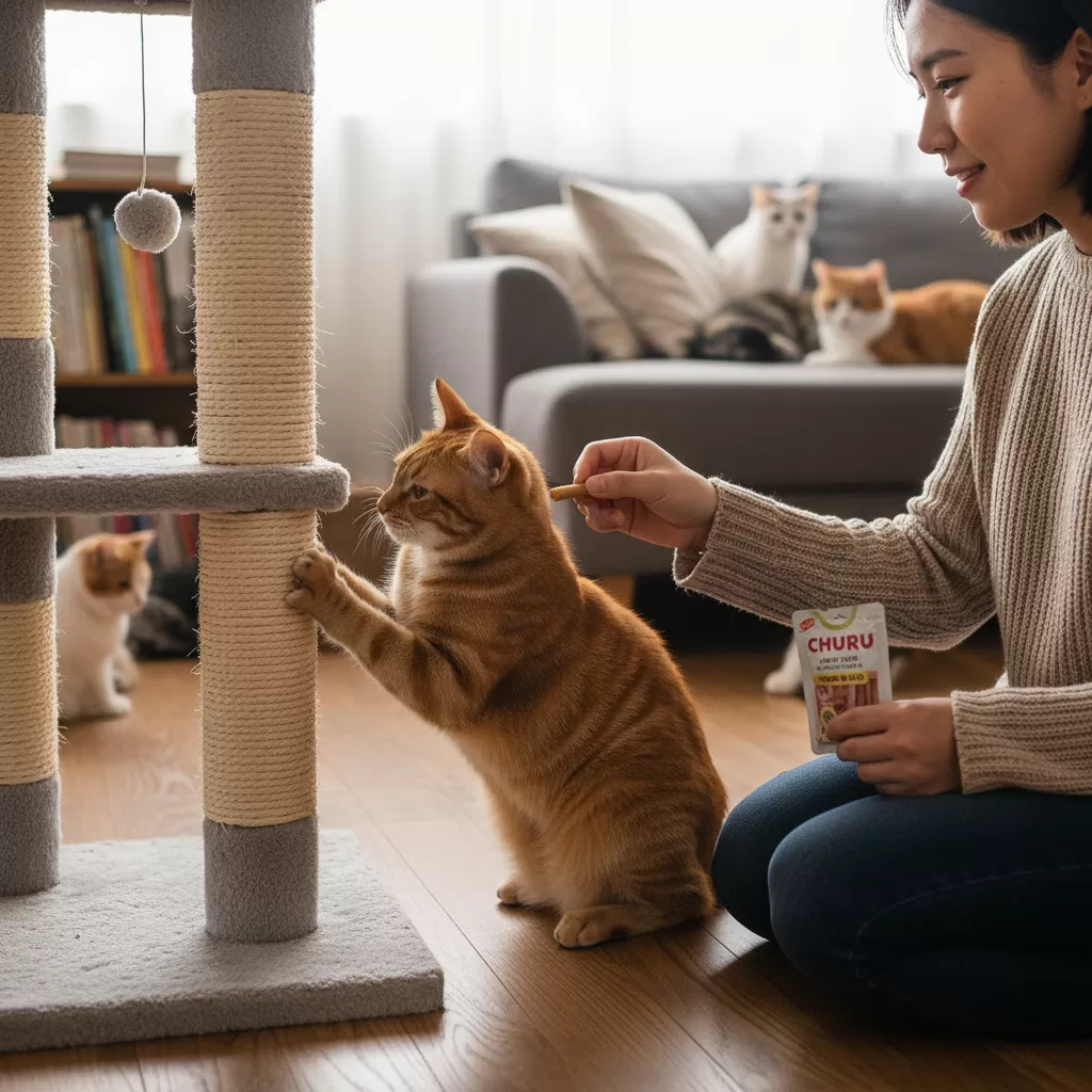 gemini_image_1772182332-1 Khen thưởng kịp thời là chìa khóa để hình thành thói quen mới cho mèo