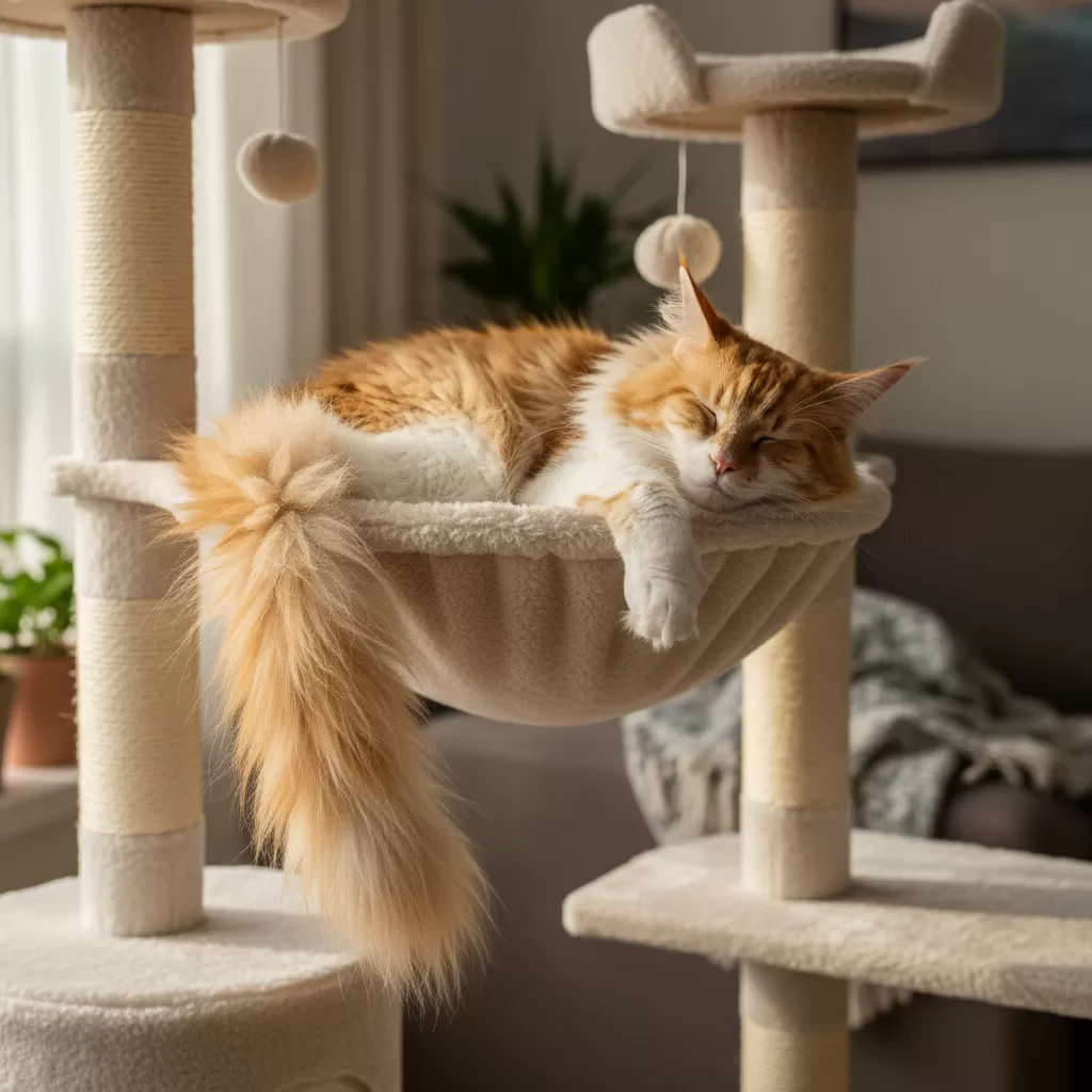 Khay nằm rộng rãi và vững chắc giúp mèo nặng cân nghỉ ngơi thư giãn