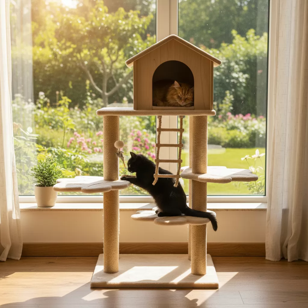 Vị trí cạnh cửa sổ là nơi lý tưởng để mèo quan sát thế giới bên ngoài và thư giãn