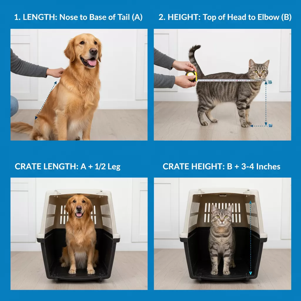 Đo đạc kích thước thú cưng chính xác là bước quan trọng nhất để chọn chuồng phù hợp