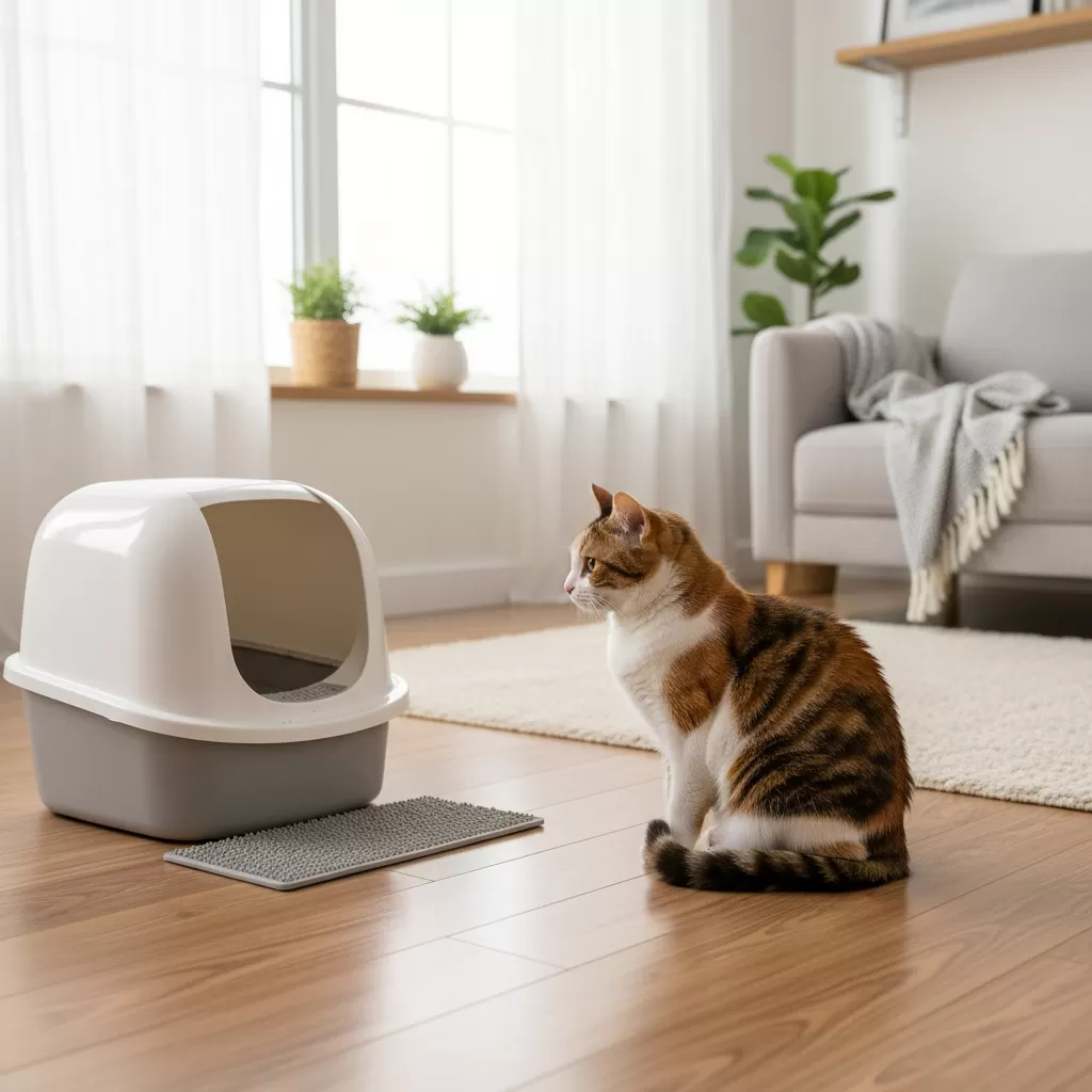 gemini_image_1772185682 Lựa chọn loại cát vệ sinh phù hợp là yếu tố quan trọng để duy trì sức khỏe cho mèo và vệ sinh nhà cửa