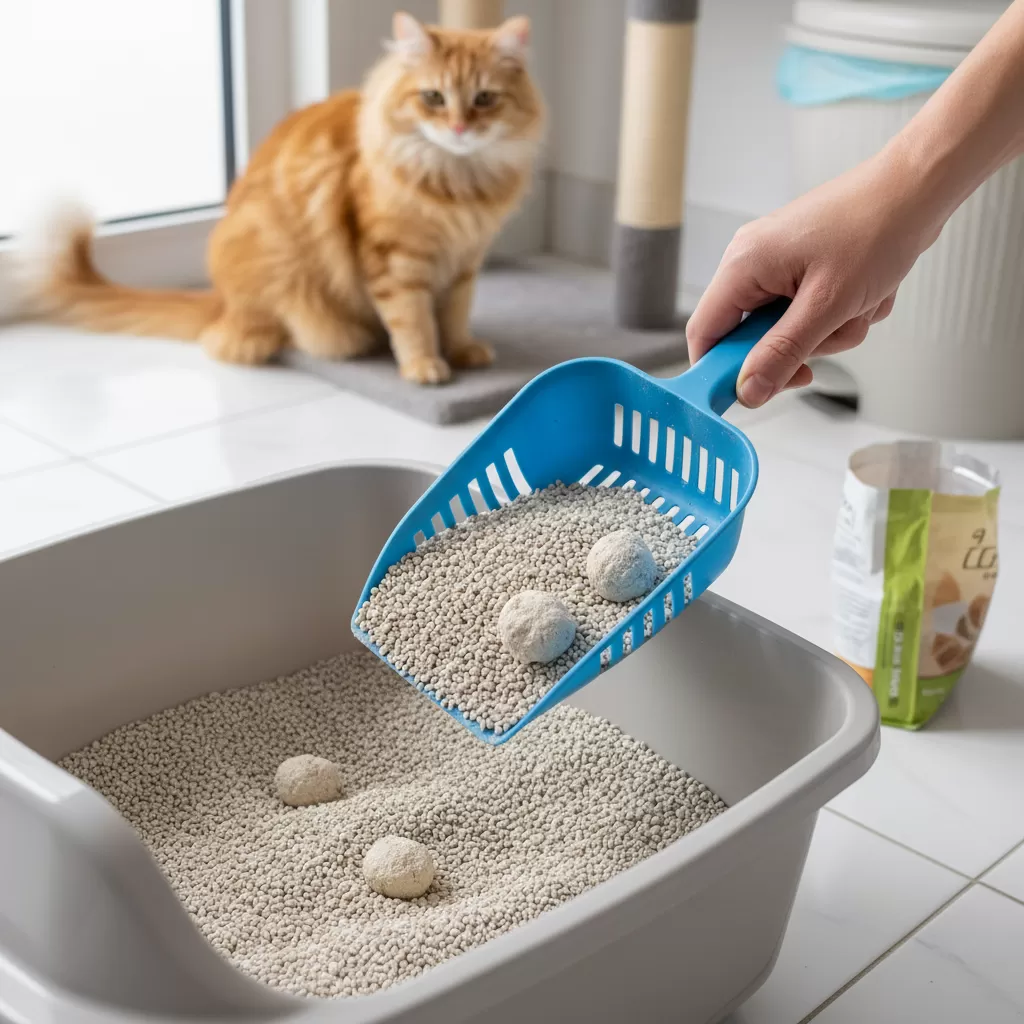 gemini_image_1772185683 Cát vón cục giúp việc dọn dẹp chất thải hàng ngày trở nên nhanh chóng và dễ dàng hơn