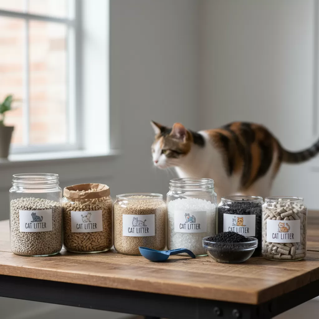 gemini_image_1772185684 Mỗi loại cát vệ sinh đều có những đặc tính riêng biệt phù hợp với từng nhu cầu cụ thể của chủ nuôi