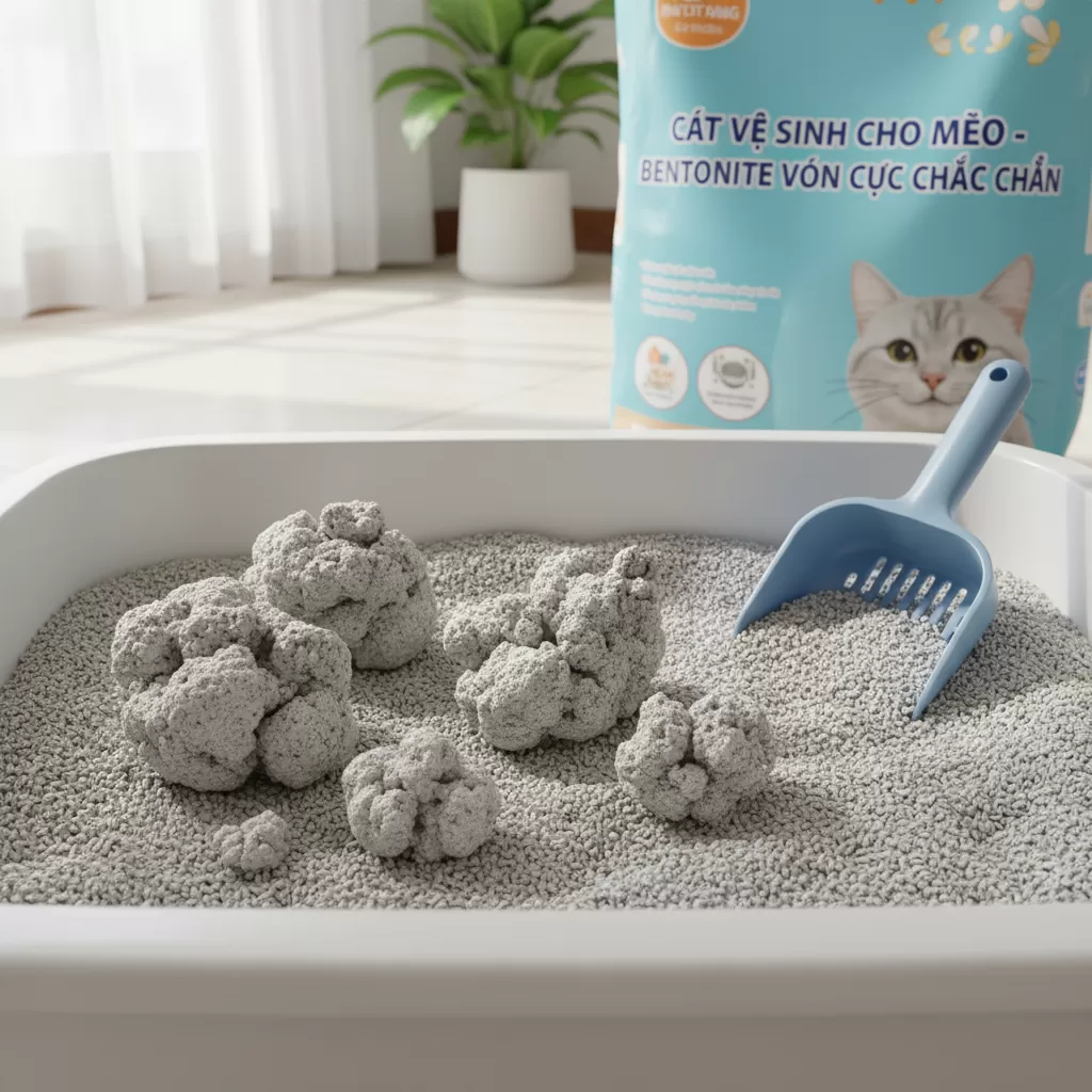 Cát Bentonite nổi bật với khả năng vón cục nhanh chóng giúp dễ dàng dọn dẹp