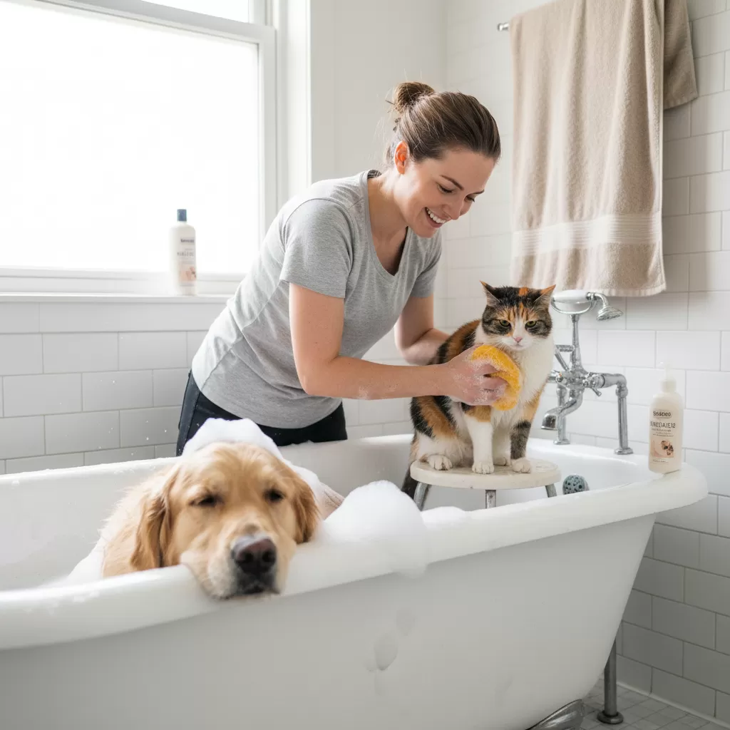 gemini_image_1772190292 Xác định tần suất tắm phù hợp giúp bảo vệ sức khỏe làn da cho thú cưng