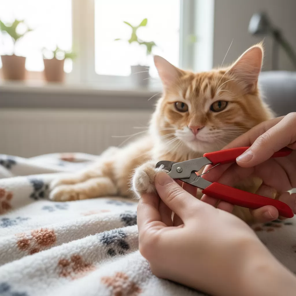 gemini_image_1772191043 Cắt tỉa móng cho mèo là bước quan trọng để tránh bị cào xước tay