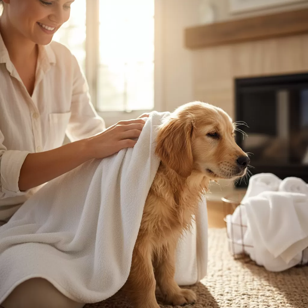 Lau khô lông kỹ lưỡng là bước quan trọng để bảo vệ sức khỏe chó con