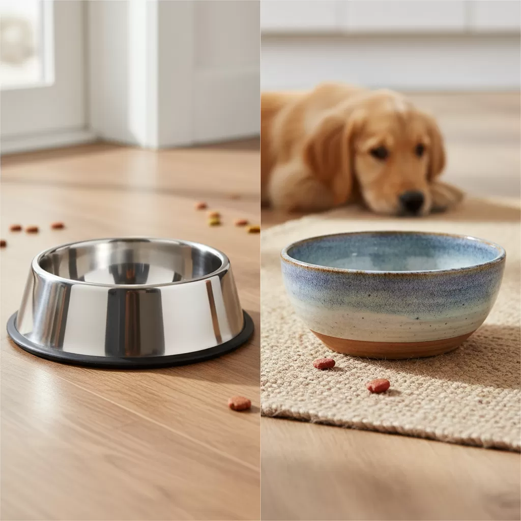 Sự khác biệt về chất liệu giữa bát inox và bát sứ cho thú cưng