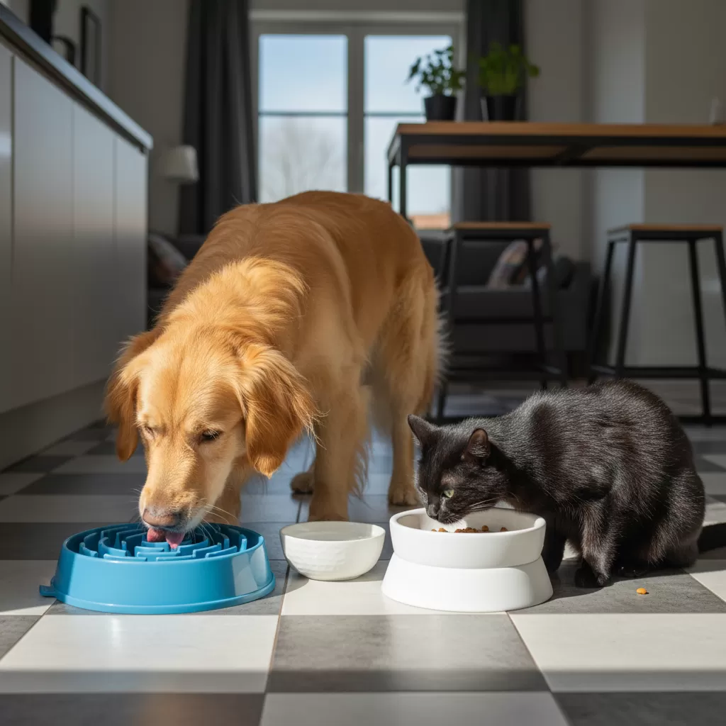 gemini_image_1772196273 Sử dụng bát ăn chuyên dụng giúp cải thiện thói quen ăn uống của thú cưng