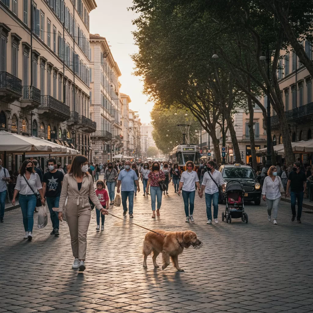 gemini_image_1772200397-1 Luôn duy trì khoảng cách an toàn với phương tiện giao thông khi dắt chó di chuyển tại khu vực công cộng