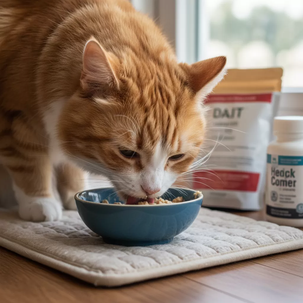 gemini_image_1772200745 Mèo già cần chế độ ăn dễ tiêu hóa và kiểm soát khoáng chất để bảo vệ chức năng thận
