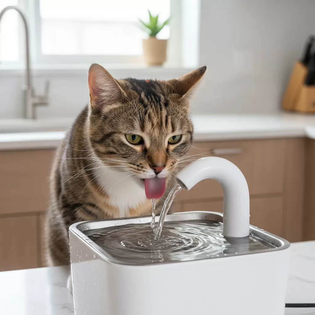 gemini_image_1772203831-1 Cung cấp nguồn nước sạch và tươi mới giúp mèo phòng tránh các bệnh về thận và tiết niệu