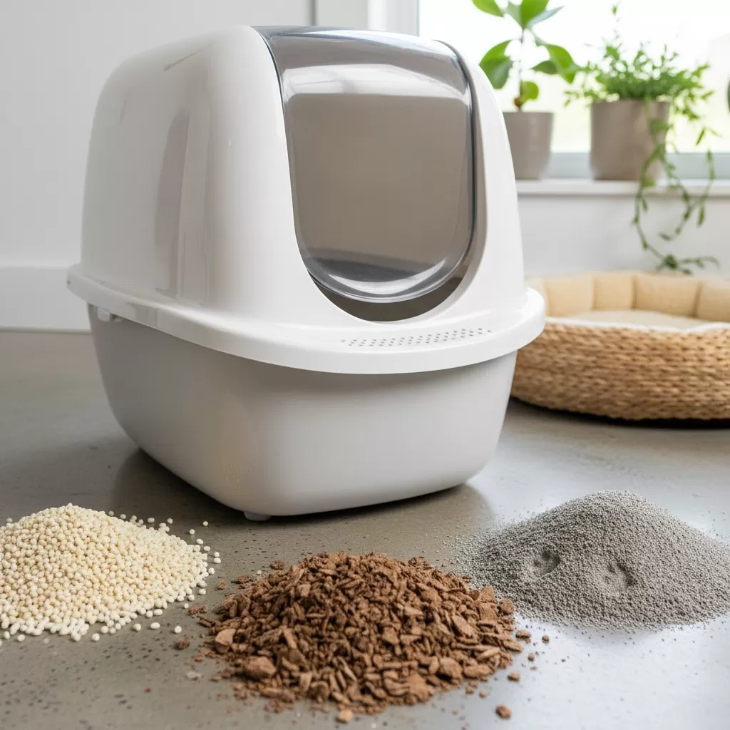 gemini_image_1772210511 Lựa chọn khay và cát vệ sinh phù hợp giúp giữ không gian sống luôn sạch sẽ
